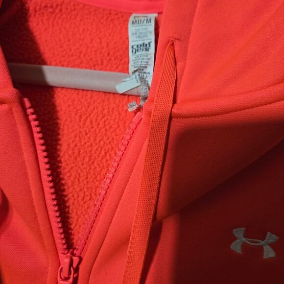 Under Armour Full Zip Hoodie‎ Women's M Red Fitted UA Logo Athleisure Activewear - Picture 15 of 16